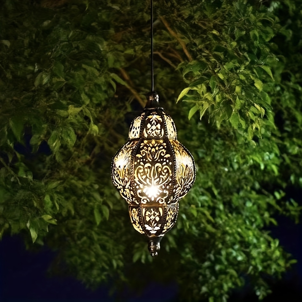 TEMU Hanging Solar Lights, Outdoor Garden Decorative Solar Lamps, Metal Moroccan Courtyard Art Gardening Decor, Outdoor Chandelier For Gazebo,