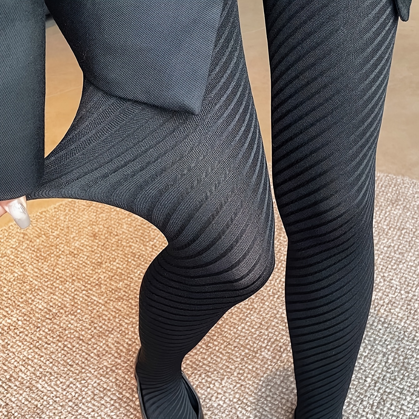 Image of Autumn/winter Style, Pair Of Women's Black Twill Tights, High-waisted High-elasticity Base Socks, Anti-snag Tight-fitting Socks, Sexy Fashion Versatile For Daily Use