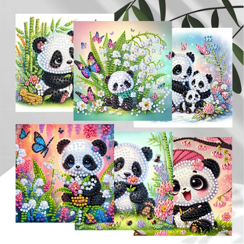 TEMU 6pcs Complete Diamond Painting Greeting Card & Craft Kit With Adorable Panda Suitable For Birthdays, Thank You Cards, Handmade Diy Cards With