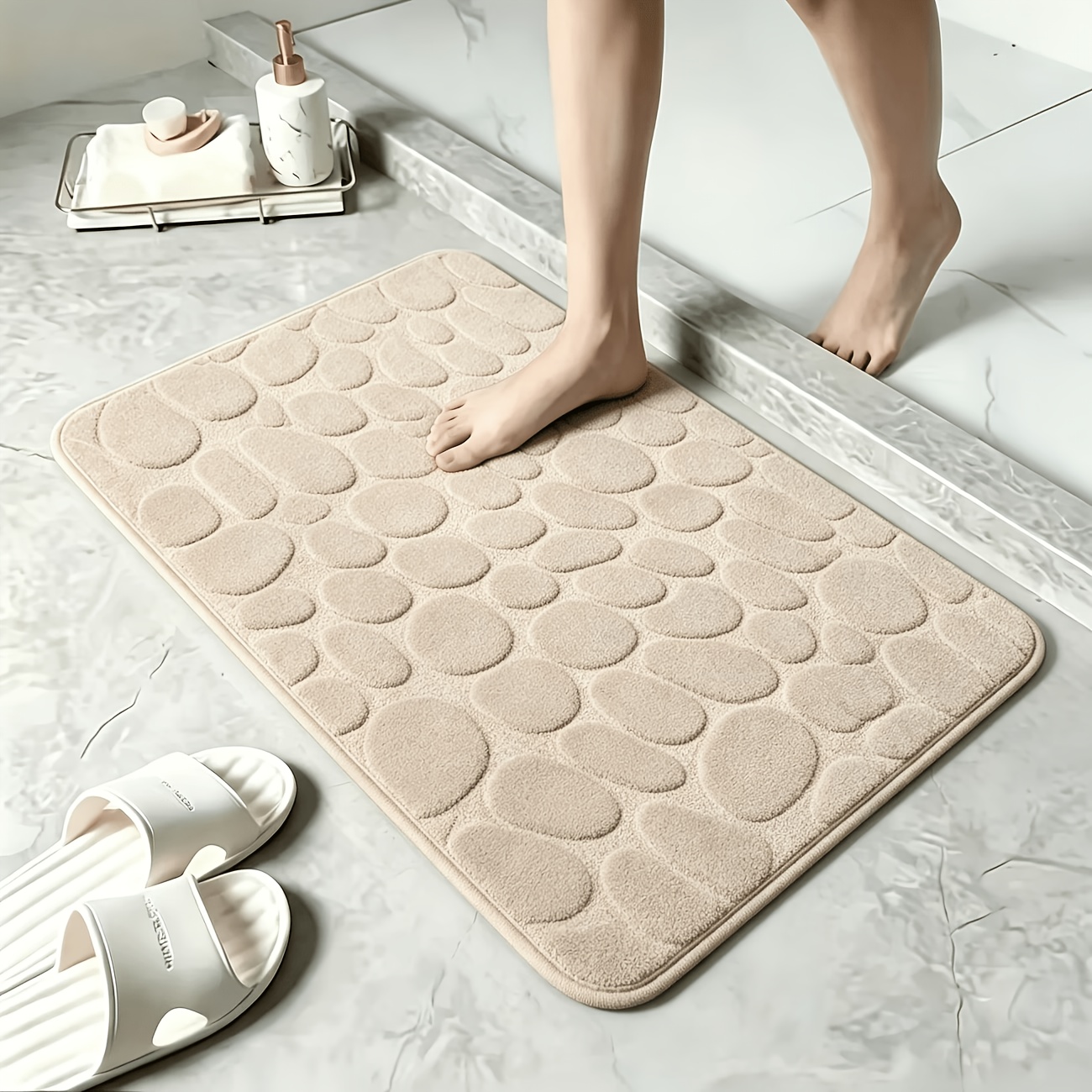TEMU Super Fleece Bathroom Anti-slip Mat - Non-slip, Absorbent, Quick-dry, Pvc Backing, Machine Washable, Polyester Material, Rectangular, Suitable