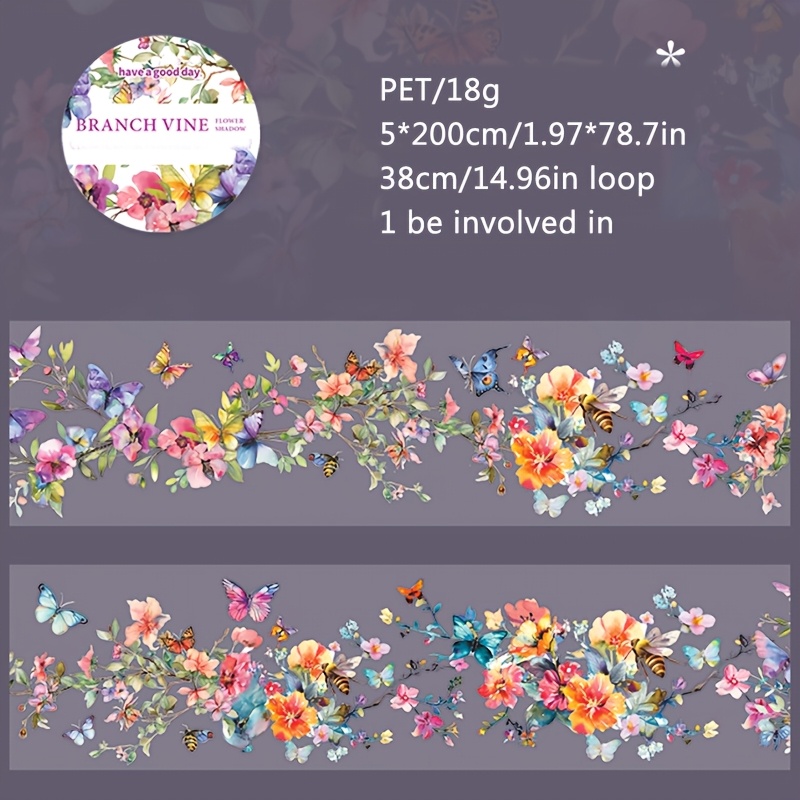 1 Roll 6 Styles Branch Rattan Flower Shadow Series Floral Plant Theme Decoration Landscape Pet Tape Hand Account Base Collage Floral Material