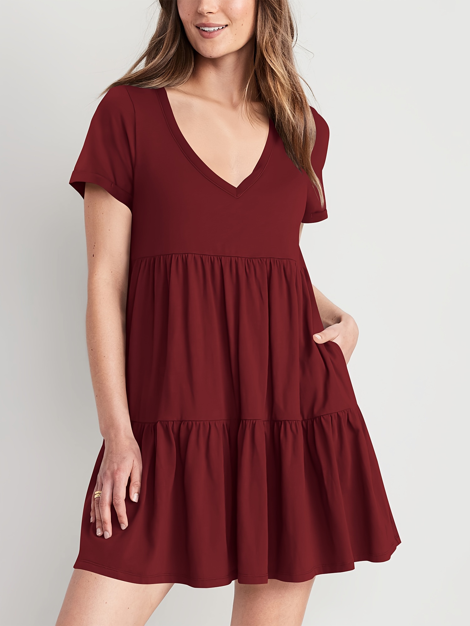 chinese dress ladies Pink Deep V-Neck Mini Dress main image 0
