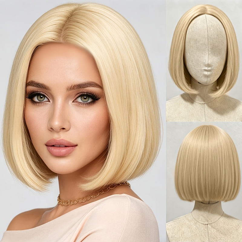 Image of 12-inch Shoulder-length Golden High-temperature Wig, Straight Hair No Bangs Design Role-playing Carnival Cosplay Party Smooth And Easy To Manage Women's Universal