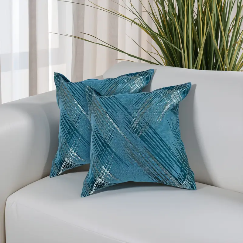 set of 2 line pattern chenille yarn double sided throw pillowcase soft and comfortable square throw pillow cover cushion cover holiday gifts decorative for sofa bed 18 x 18 weight 0 95 Product details 2