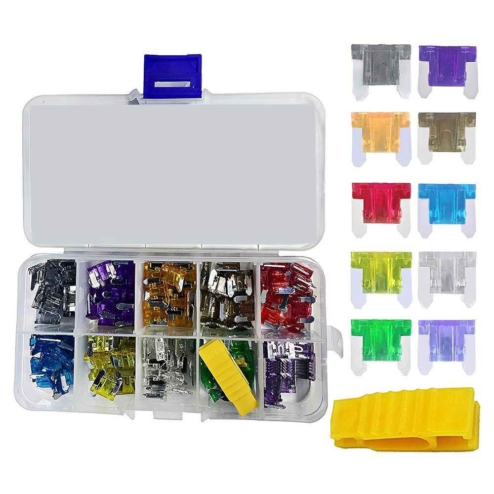 

140pcs Mini Blade Fuse Set With Tool - Low Profile Automotive Fuses, Assorted Sizes 2-35 Amp