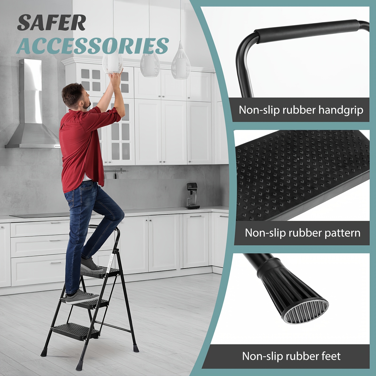 Heavy Duty Folding Step Ladder with Wide Anti-Slip Steps & Shelves - Portable Steel Step Stool Suitable for,, - Lightweight Sturdy 2/3-Step Ladder, Ideal for,,, Festival Gifts, Space-Saving, Storage 3 Heavy Duty Folding Step Ladder with Wide Anti-Slip Steps & Shelves - Portable Steel Step Stool Suitable for,, - Lightweight Sturdy 2/3-Step Ladder, Ideal for,,, Festival Gifts, Space-Saving, Storage - Image 3
