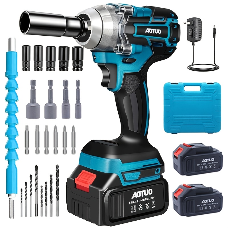 

21v Cordless Impact Wrench Set, Rechargeable Lithium-ion Battery, 0.87 Inch Socket, 2 4.0ah Batteries, 1 Charger, Electric Wrench For Automotive Repair, Optional Drill Accessories