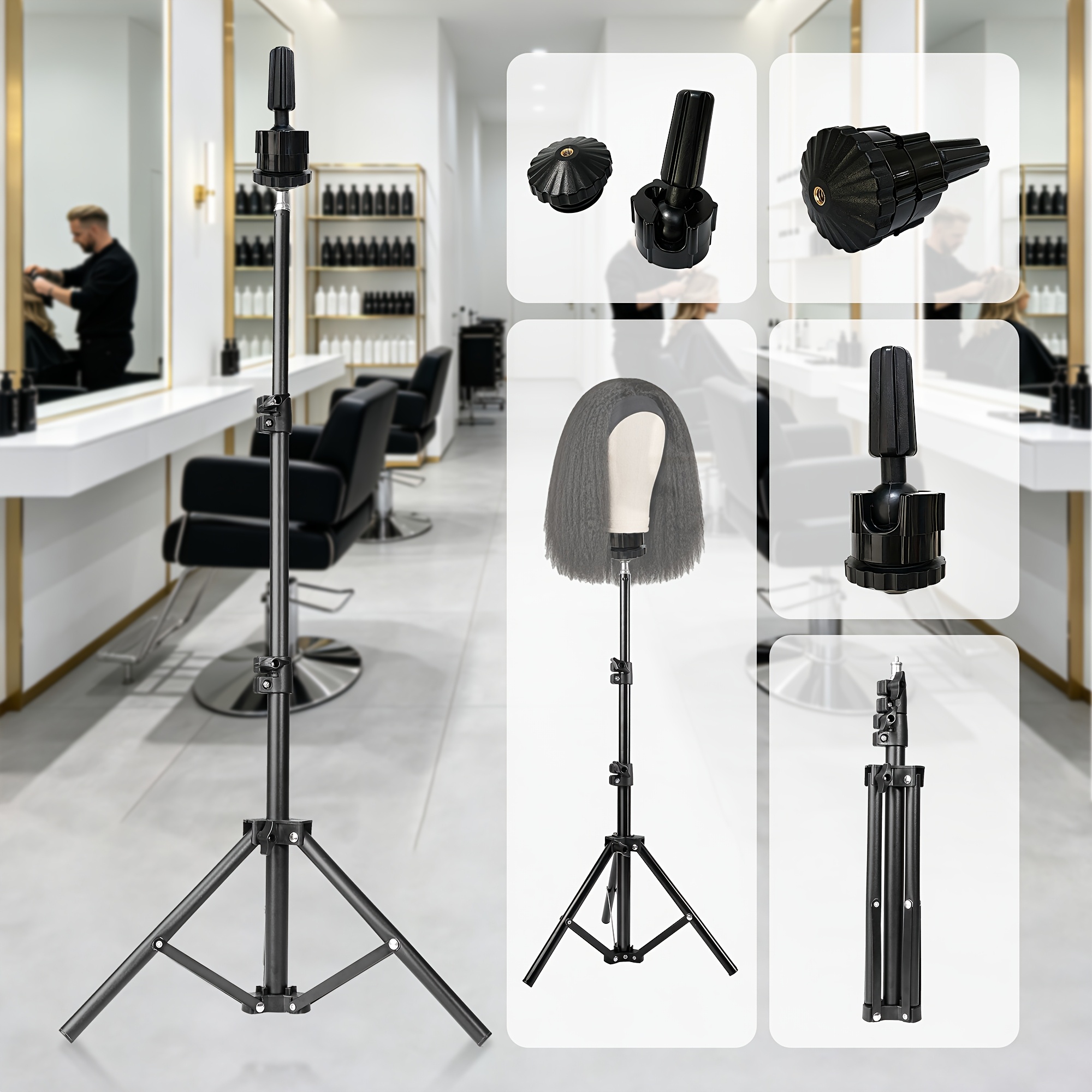 TEMU Wig Head Stand, Reinforced Mannequin Head Stand, Adjustable Wig Stand Tripod For Styling Cosmetology Hairdressing Training, Gifts For Women,