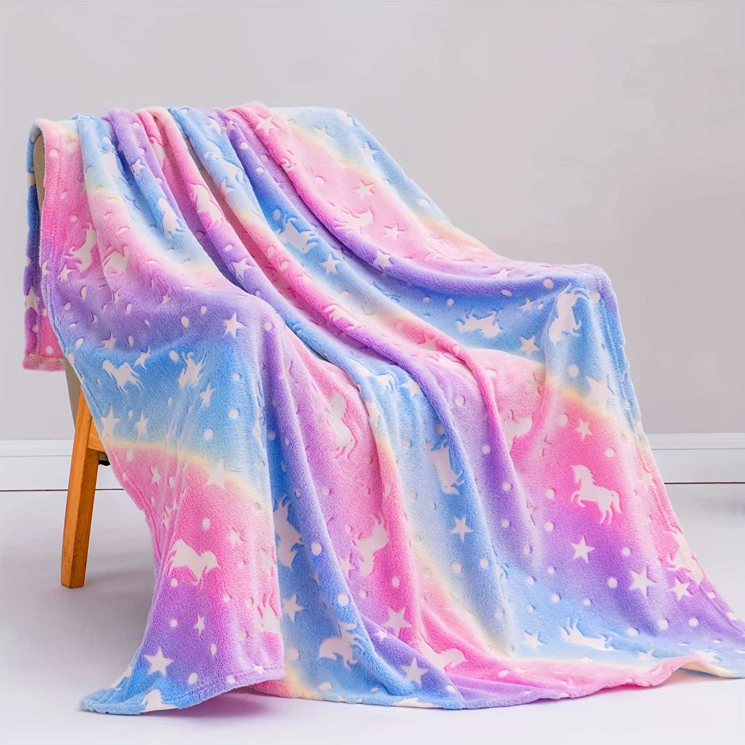 1pc Glow In The Dark Rainbow Unicorn Blanket, Cozy Soft Flannel Blanket For Sofa Bed Car Office, All Seasons Universal Bedding Blanket Birthday Gift For Boys Girls Kids