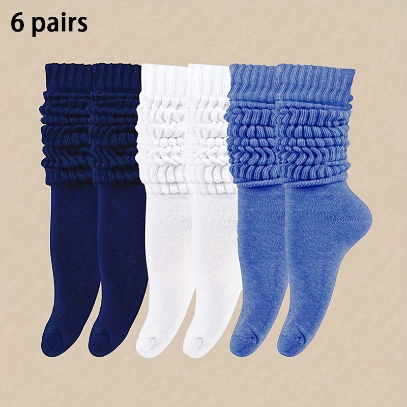 Temu – TEMU 6 Pairs Women’ Color Over-the-knee Socks, Mid-calf Socks, Breathable Socks, Warm Socks, Long Socks, Casual Socks, Athletic Socks, Socks, Blue,