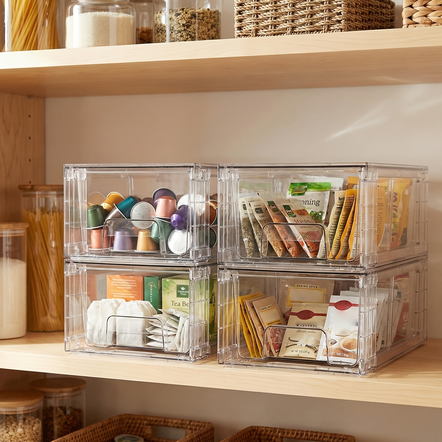 TEMU 4 Pack Stackable Storage Drawers, Refrigerator Organizer, Clear Acrylic Drawer Organizers With Handles, Easily Assemble Containers For Fridge,
