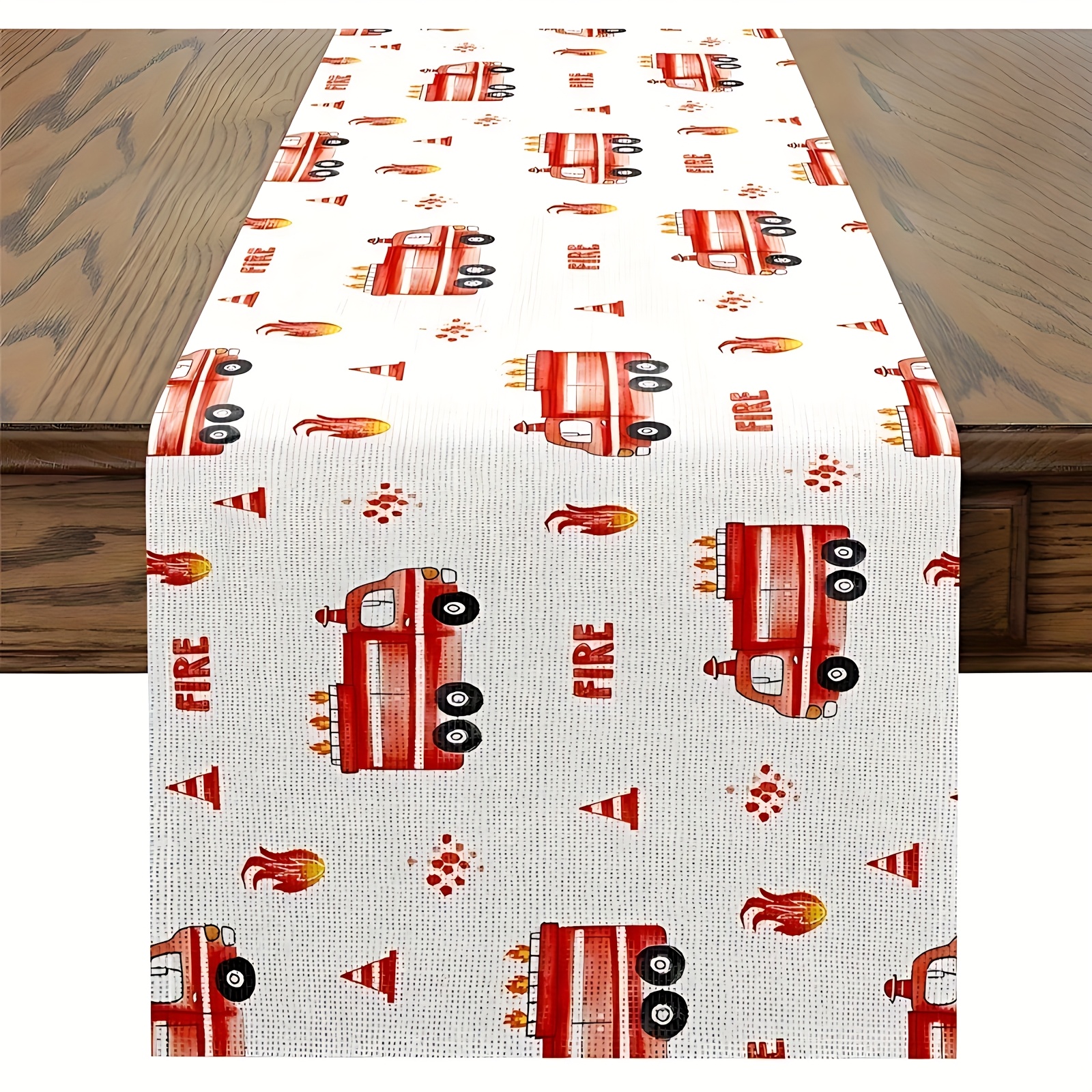 Image of A Fire Truck Table Flag - Truck On A White Background For Decoration, Suitable For Boys' Birthday Parties, Firefighter Themes, Table Decor, Easy To , Washable Materials, For Kids' Celebrations