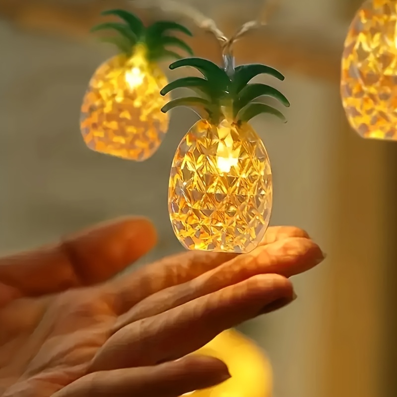 2m Led Fairy Lights - Battery-powered, Button-controlled, Plastic Indoor Decor For Weddings, Parties, Christmas & , Festive Lighting | Tropical Theme | Plastic Construction, Pineapple Decor