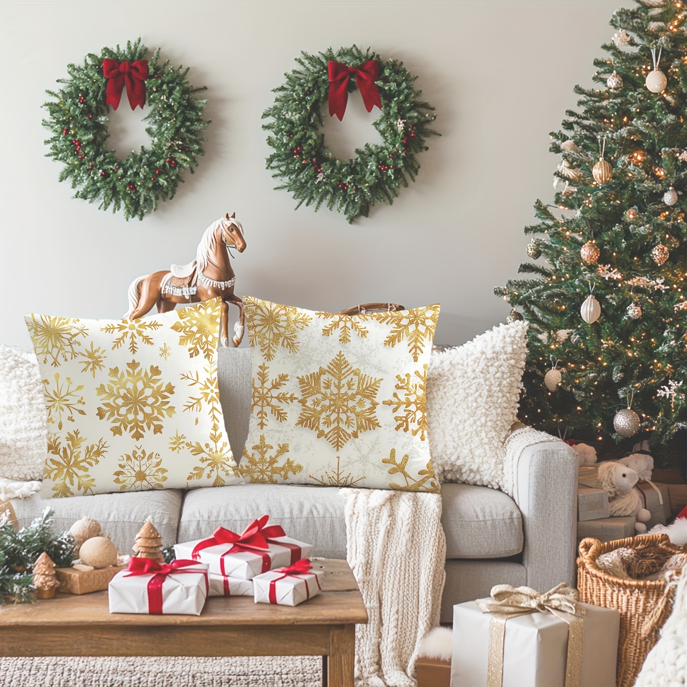 

2-pack Golden Pattern Throw Pillow Covers, 17.7 X 17.7 Inch, Contemporary Style Zippered Polyester Cushion Cases For Room Types, Machine Washable, Holiday & Christmas Party Decor, New Year Gift