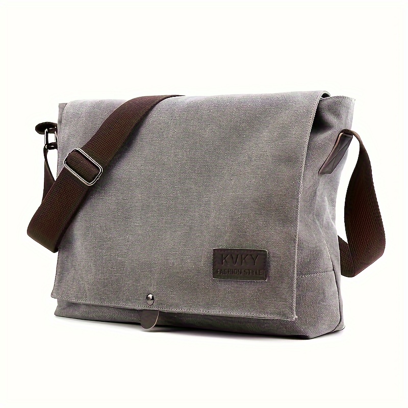 TEMU Vintage-inspired Canvas Messenger Bag For Men - Lightweight, Casual Shoulder Crossbody With , Work & Travel - Available In Dark Brown, Gray, Black