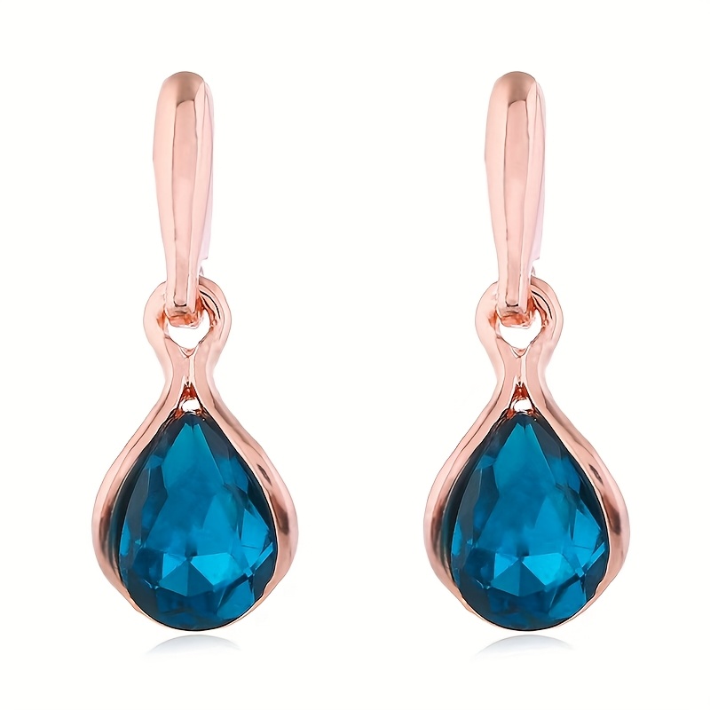 Teardrop CZ Dangle Earrings, Golden Alloy, Casual & Gift