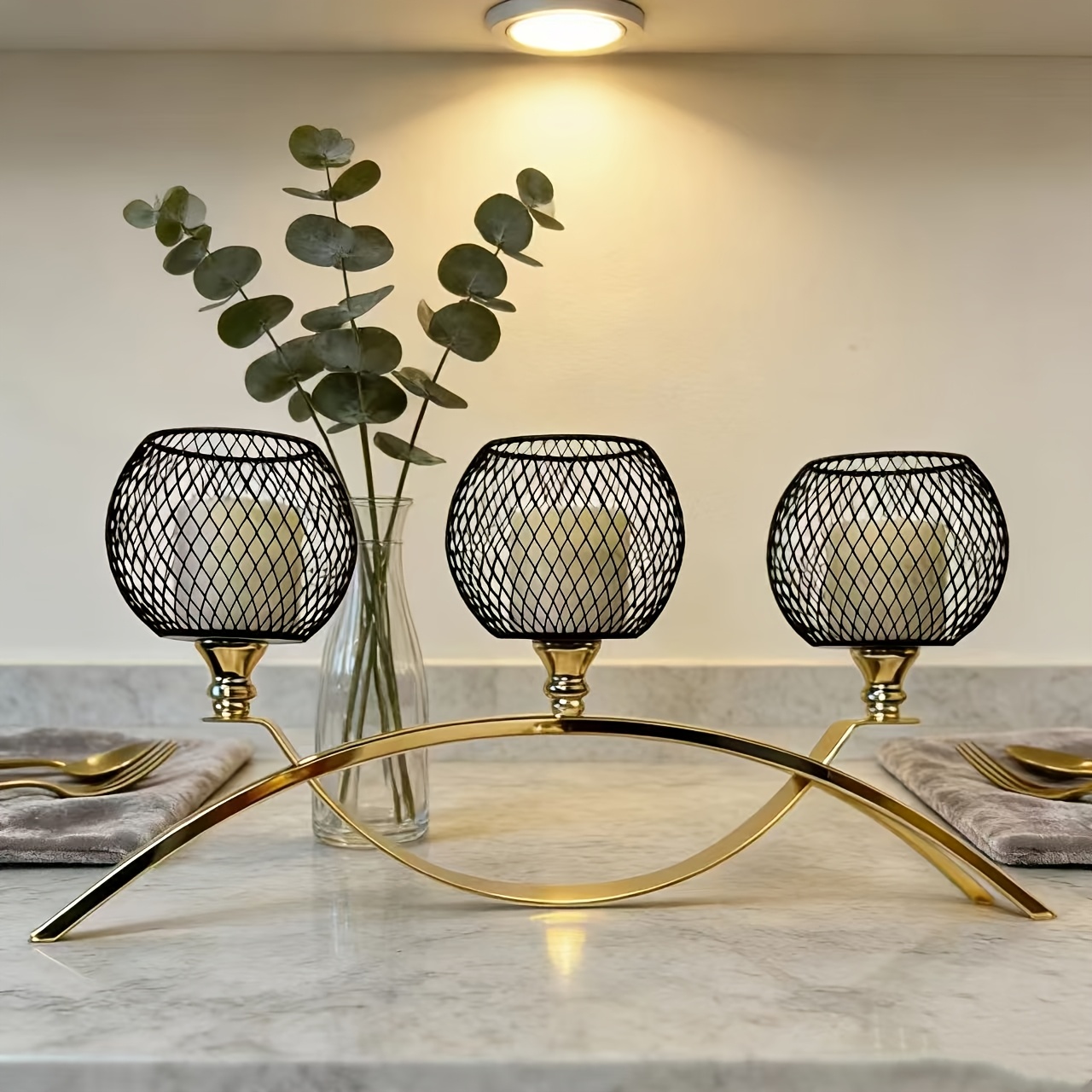 3-Arm Metal Candle Holder Suitable for Center Table Decor, Home Decor, Weddings, Banquets, Parties, Anniversaries, Christmas Decorations