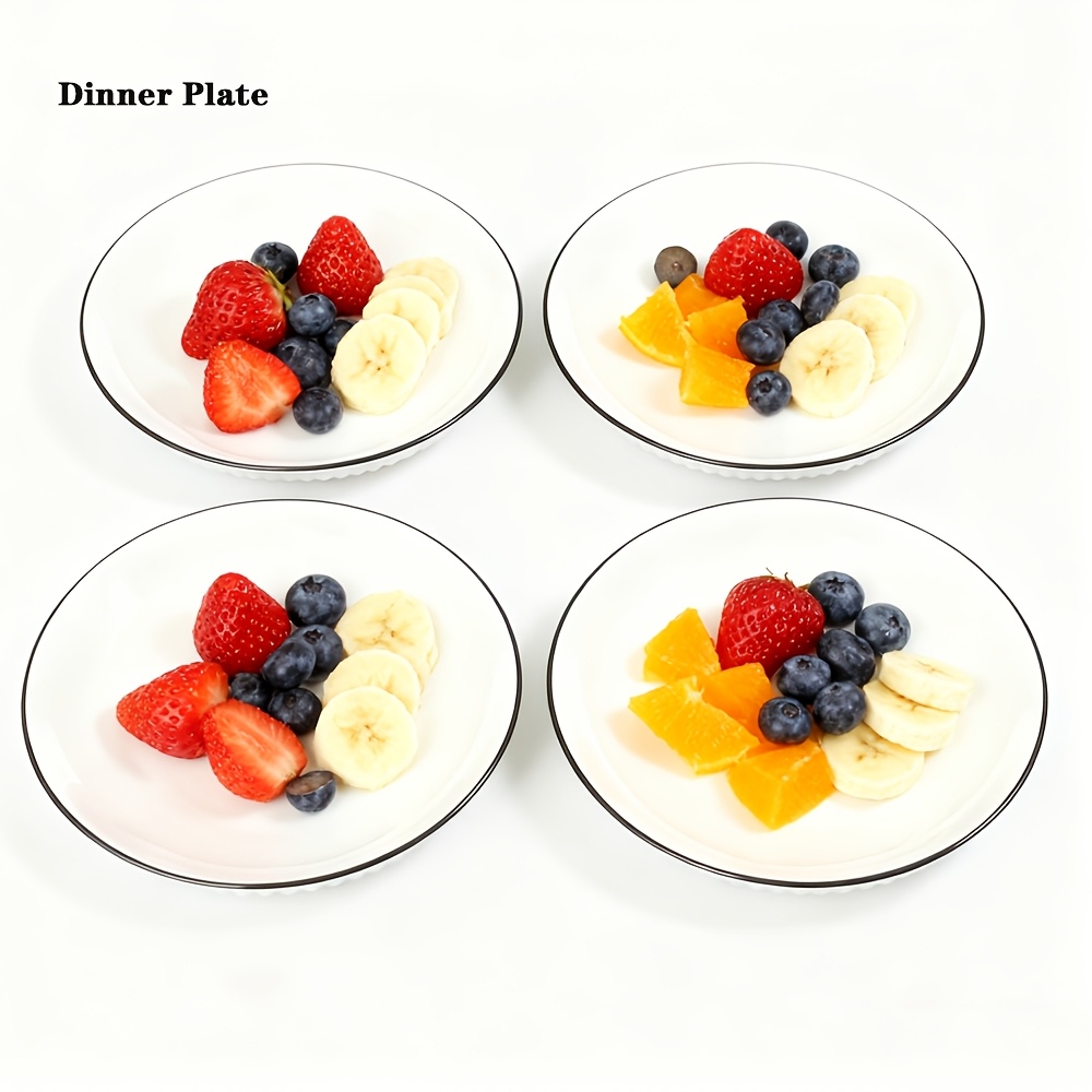 TEMU 4pcs Dinnerware, Dinner Plate, Gourmet Porcelain Plate Dinner Sets, Dishwasher And Microwave Safe, For Christmas Table Decor, White With Black