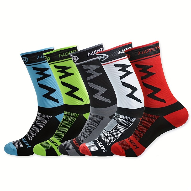 

5 Pairs Of Color Men's Cycling Socks, Sports Socks, Long Tube Socks, Breathable And Moisture-wicking, And Comfortable.