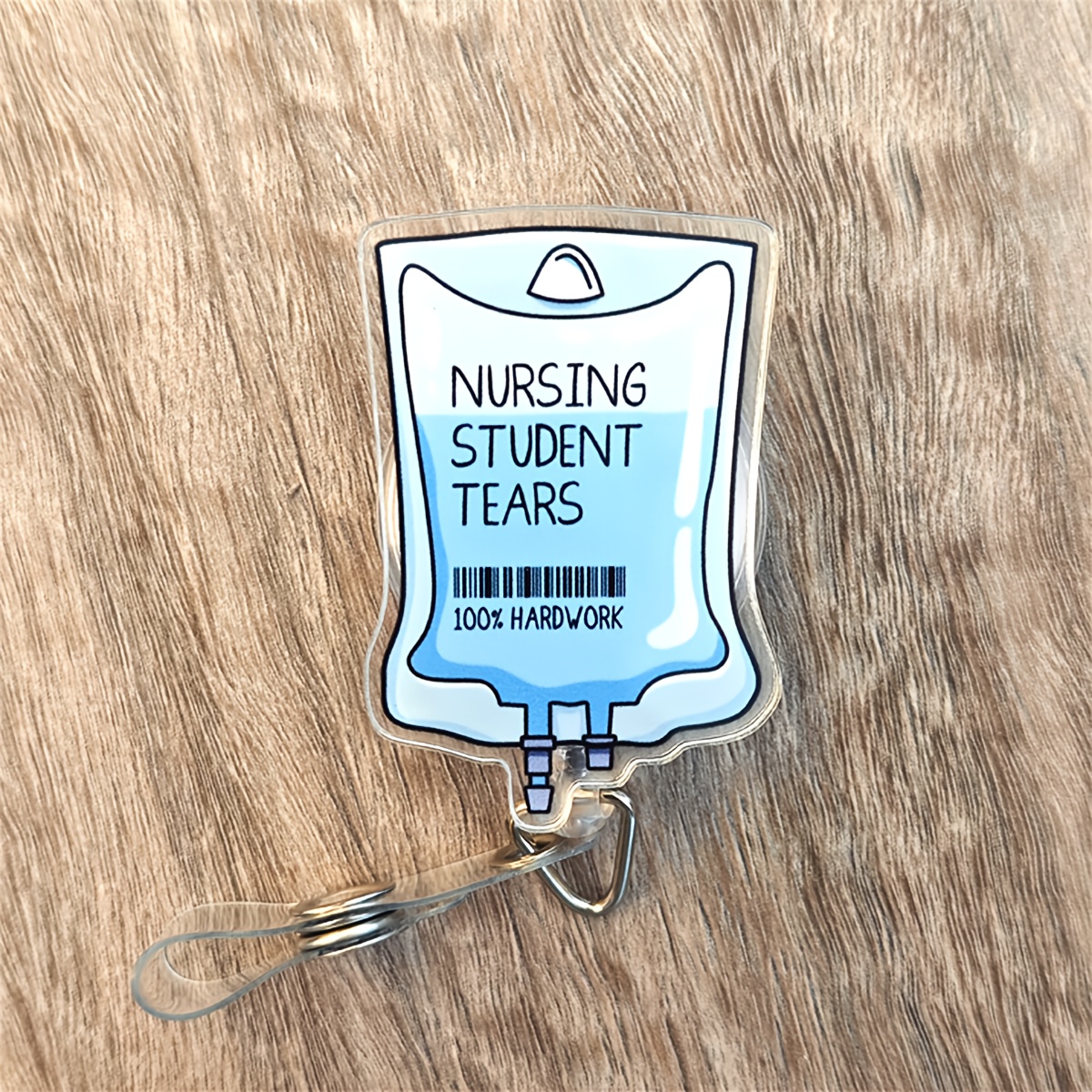 TEMU [2d Flat] Creative "nursing Student Tears" Acrylic Badge Reel Retractable Badge Holder With Leather Clasp - Ideal For Nurses, Workers, Doctors,