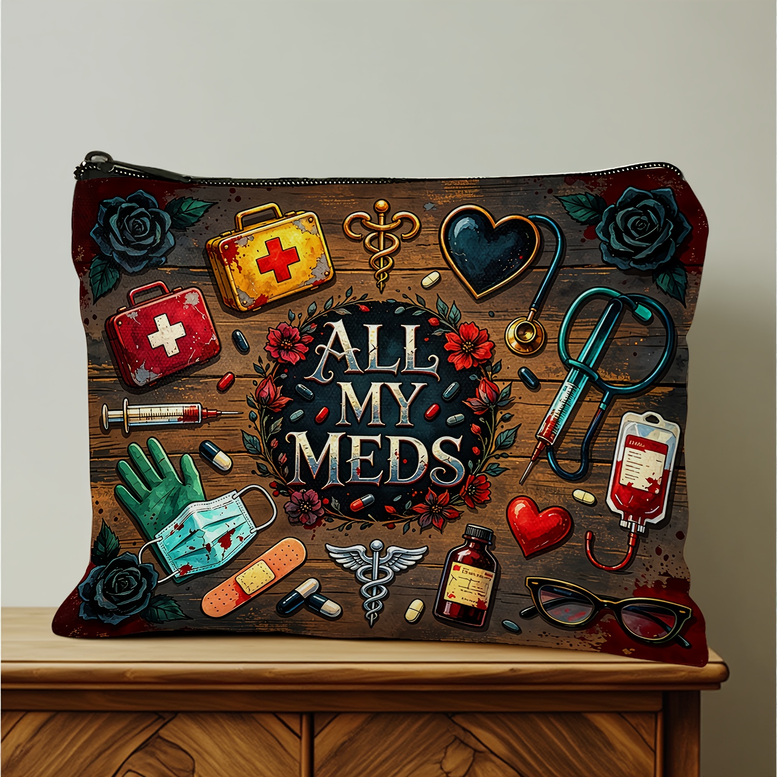 Image of Printed Gothic Style, With The Theme Of " Medicines" As The Storage Bag, Medicine Bag, And Some Small Item Bags, Easy To Carry During Travel, A Daily Necessity, And Suitable As A Small Gift For