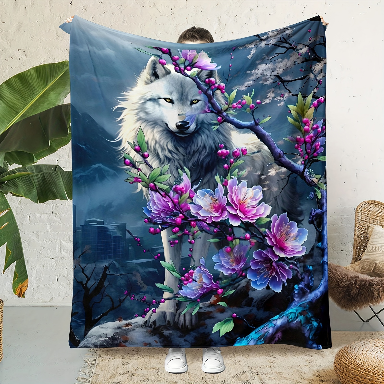 

Wolf Design Flannel Blanket - Super Soft All Season Quilted Throw With Tropical Animal Print, Hypoallergenic Polyester, Knitted, Hand Wash, Digital Hd Printing, Multipurpose Sofa Bed Gift