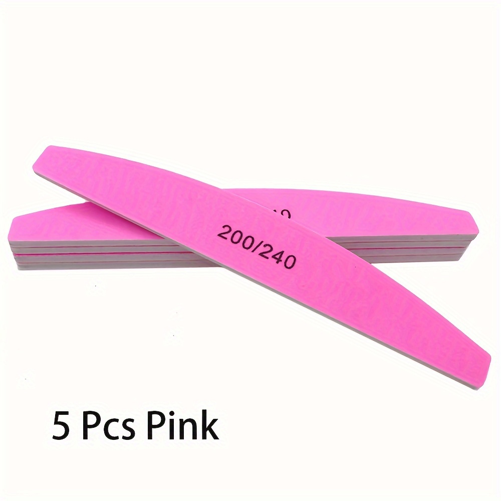 Image of Pack Of 5 Washable Colored Sandpapers For Pedicure Nail Filing, Featuring Half- Shaped Acrylic Nail Files With Polishing Grit Of 200/240, Suitable For Professionals, Nail Salons, Or Use