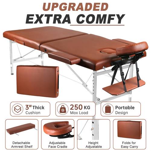 professional massage table portable 2 folding massage bed 30 9 inch width including armrest height adjustable lash bed aluminium legs suitable for spa salon tattoo use