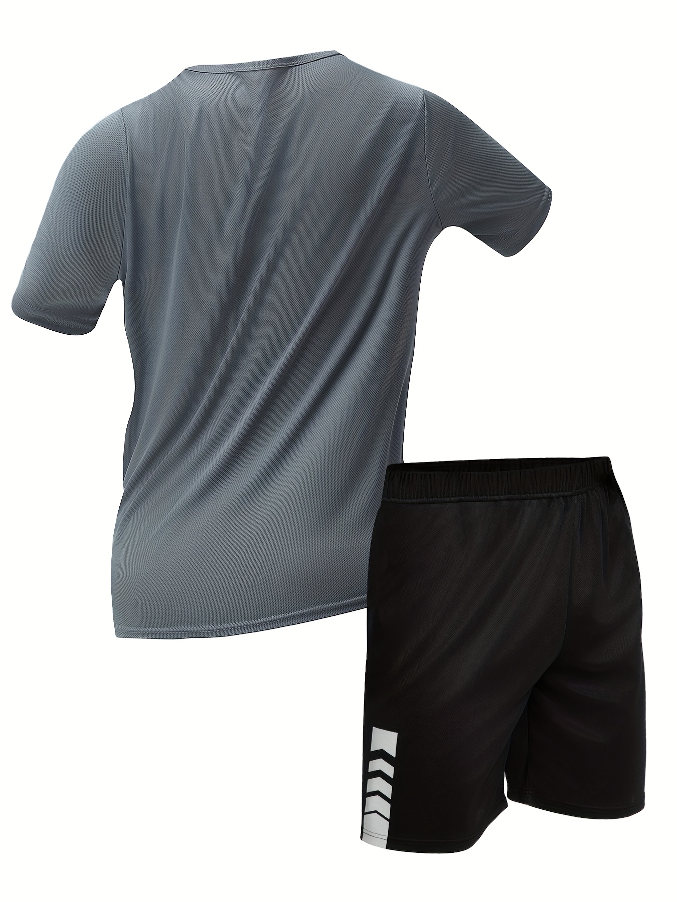 2pcs Men'S Summer Short Sleeve Suit - Casual Sporty Round Neck T-Shirt & Shorts Set, Breathable Polyester Blend, Regular Fit, White & Black with Orange Accents, Perfect for Outdoor Activities, Summer Casual Wear | Sporty Look | Comfortable Fit, Summer Shorts