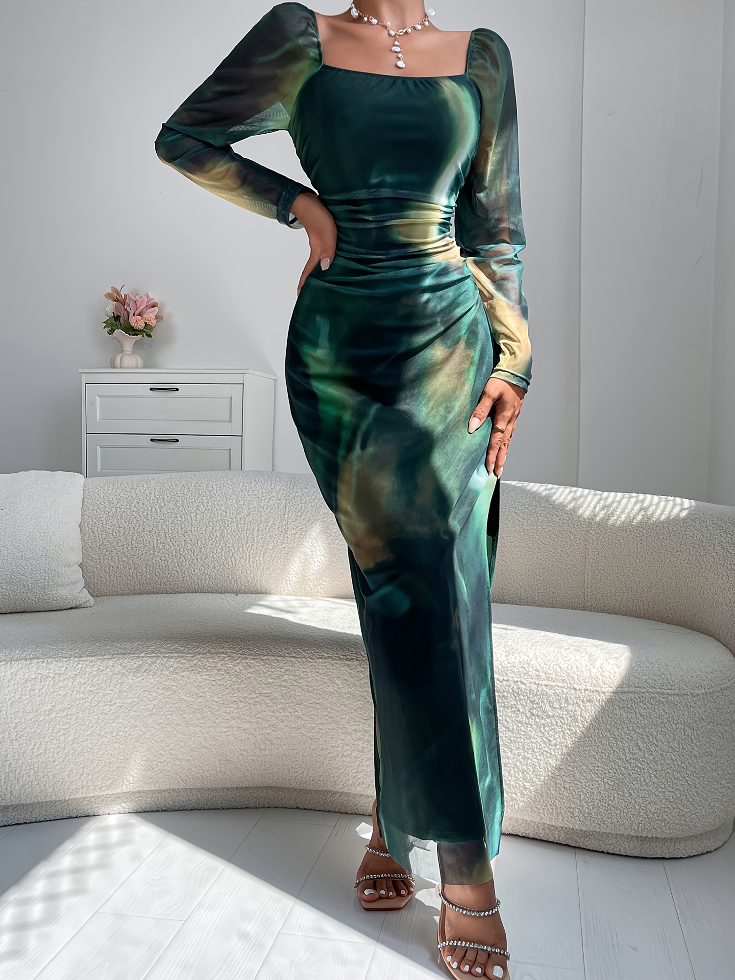 emerald green ombre dress Emerald Green Long Strapless Stretch Satin Dress With Sweetheart Neck main image 0