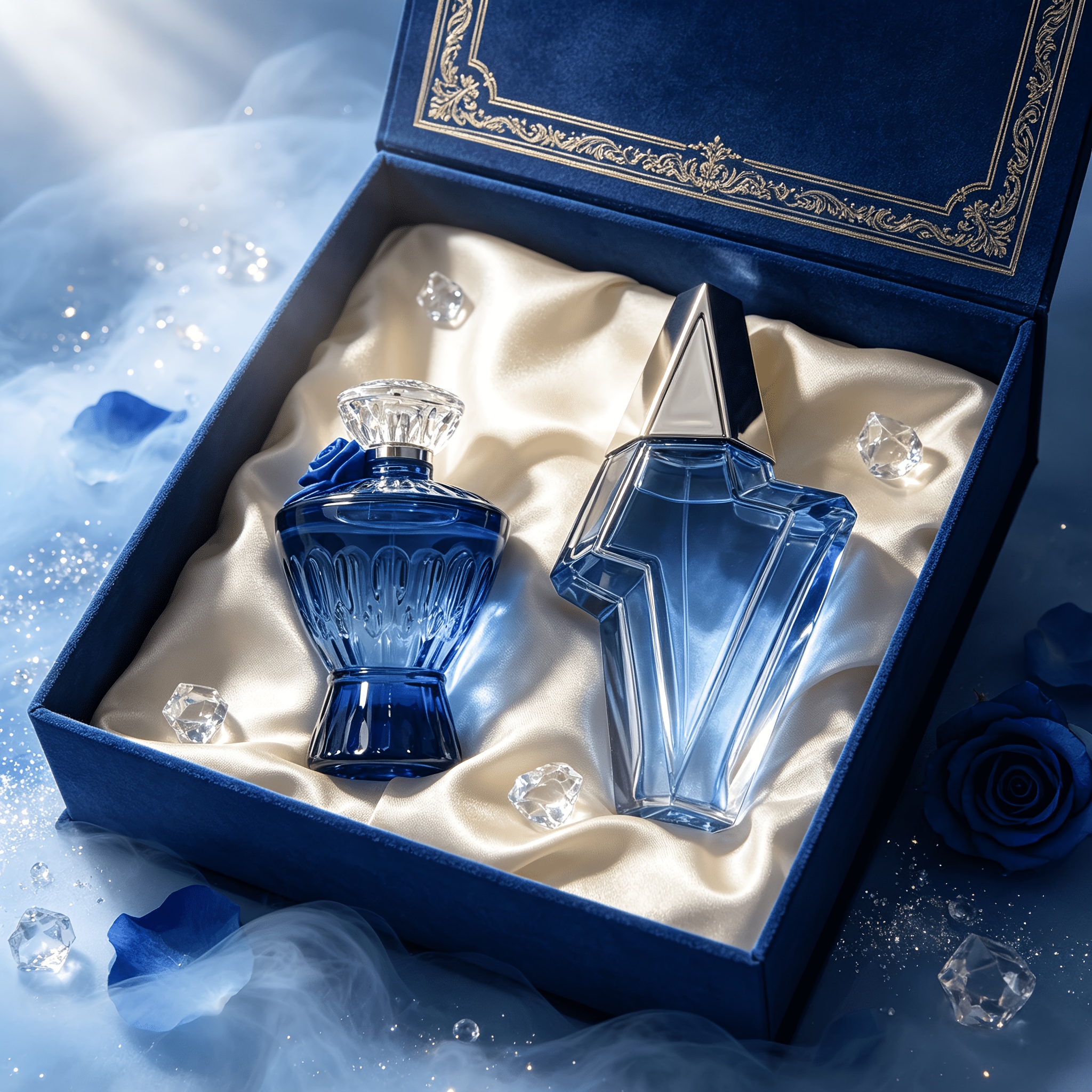Image of 2pcs Perfume Set | Blue Gem Perfume (75ml/2.54fl.oz) + Blue Lightning Perfume (80ml/2.71fl.oz), Spicy & Gourmet Fruity Scent, Perfect For Daily Commutes And Dates, Exquisite Gift.