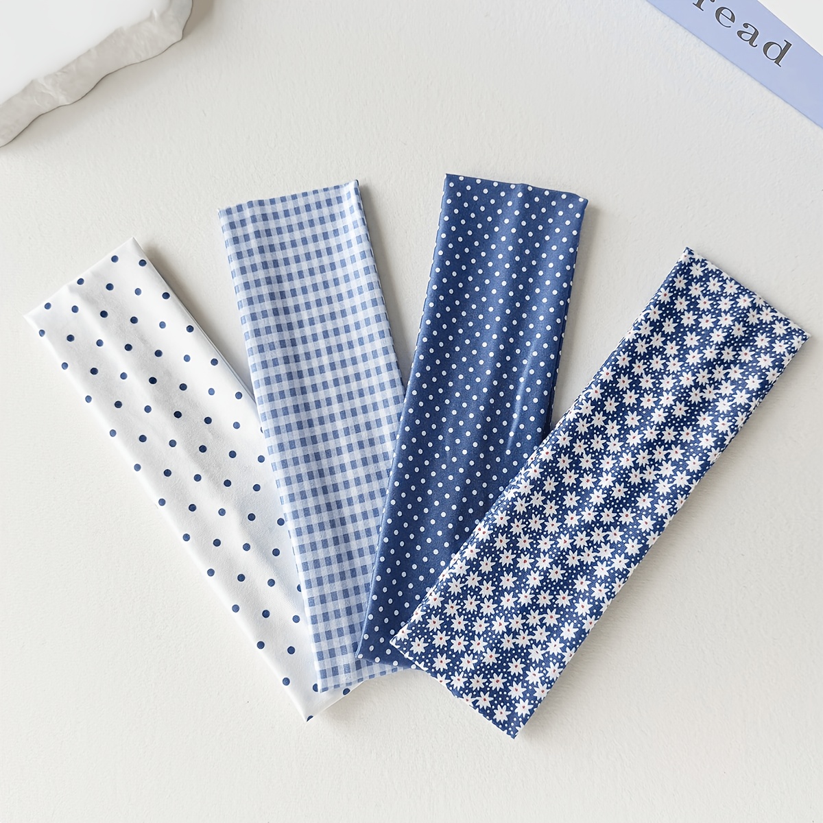 TEMU 4pcs Fashionable Elegant Polka Dot, Floral Print, And Plaid Pattern Stretchy Sports Headbands For, Soft And Comfortable Casual Versatile