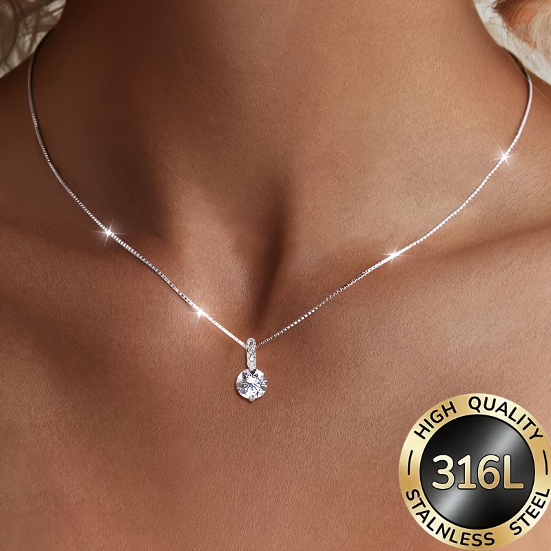 TEMU 1pc Of 316l Stainless Steel Fashionable Teardrop Pendant Necklace, For Valentine's Day, Anniversaries, Birthdays, Or Party Gifts