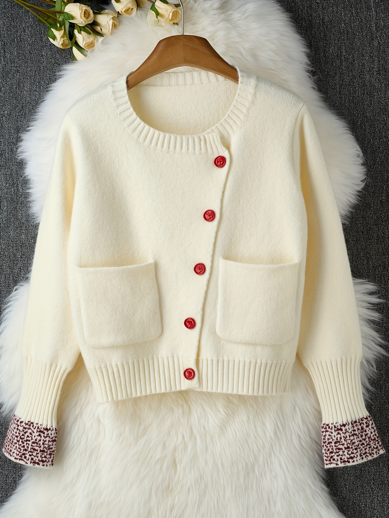 women' cable cardigan accents pom pom Temu Australia