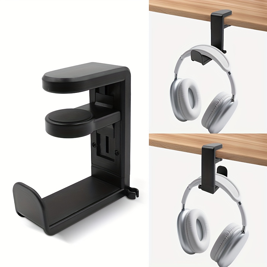 Adjustable Headphone Holder Stand with Clip Mount, ABS Material, No-Drill Installation, Modern Style Under-Desk Headset Bracket for Gaming Earphones