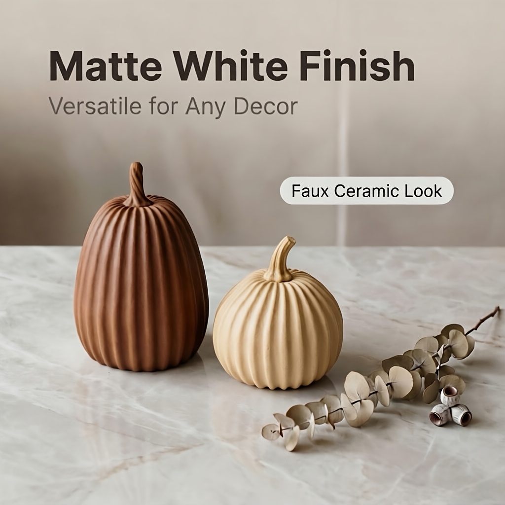 TEMU 2pcs Set Of Vertical Striped Textured Pumpkin 3d Printed Decorative Items, Matte Pla Plastic Minimalist For Home Decor Set, For