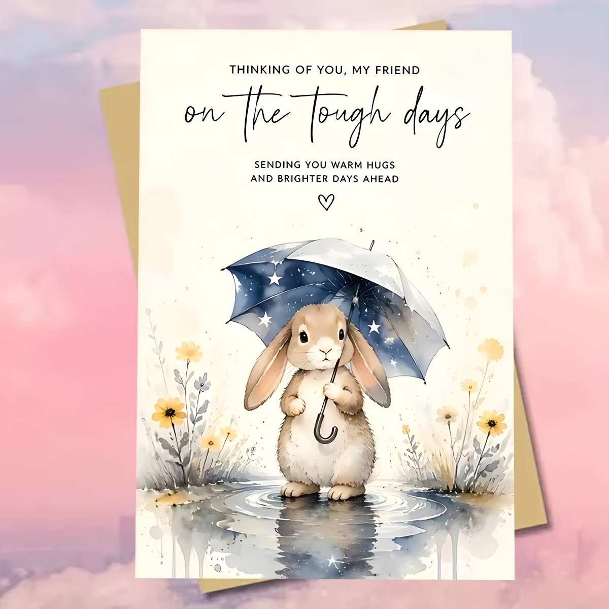 TEMU 1 carte de motivation avec une illustration d' tenant un parapluie ciel étoilé. C'est un cadeau et réconfortant pour , et les frères et sœurs –