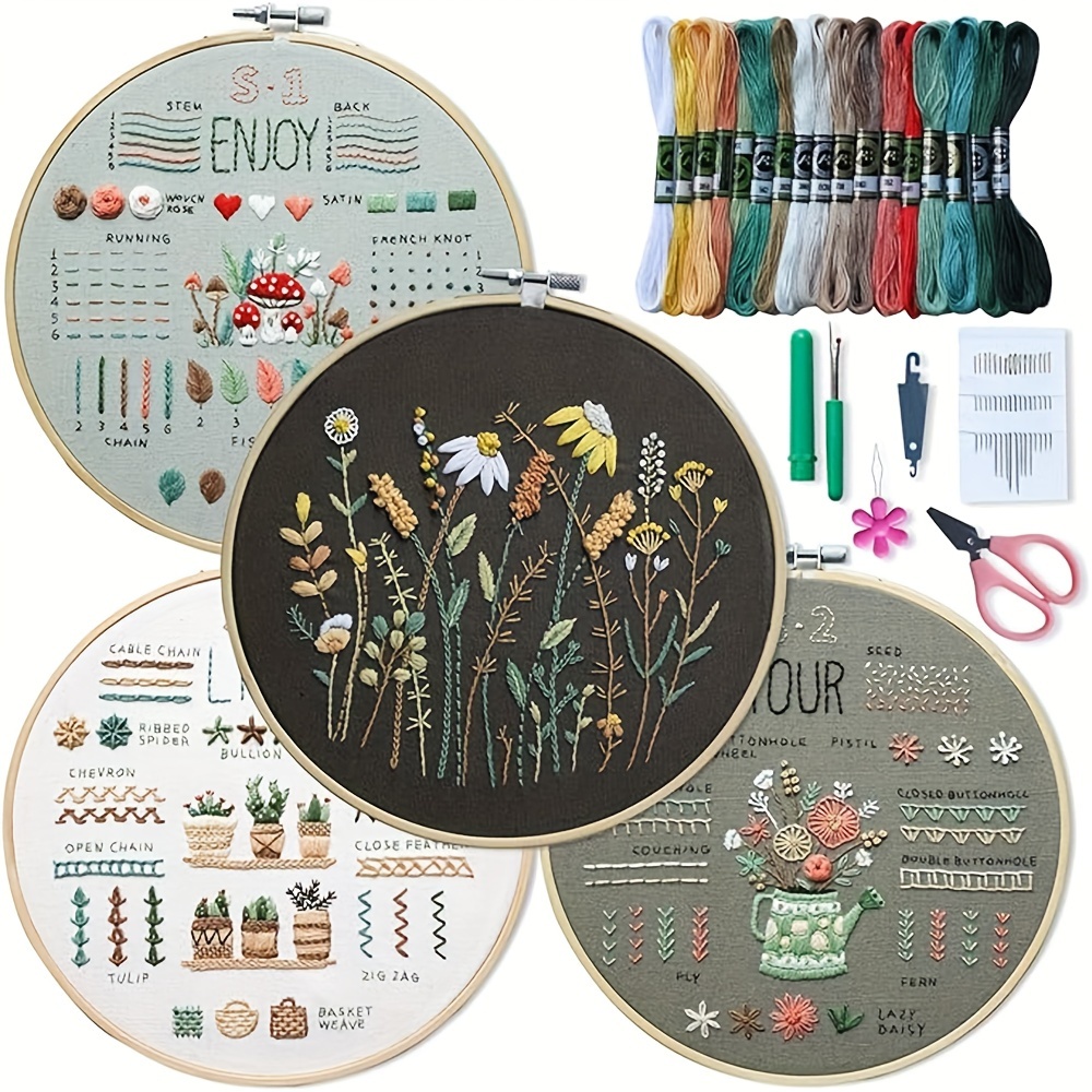 

4pcs Embroidery Kit For Beginners Adults, Embroidery Shed Diy Kits, Includes , Hoop, Color , Tools, Easy To