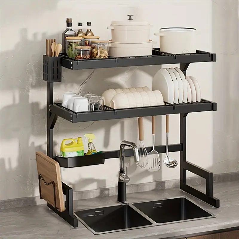 1 layer 2 layer adjustable countertop dish drying rack removable multi functional kitchen organizer with chopstick holder sponge cutting board storage space saving design for sink area dish drying rack for kitchen counter utensil holder Product details 3