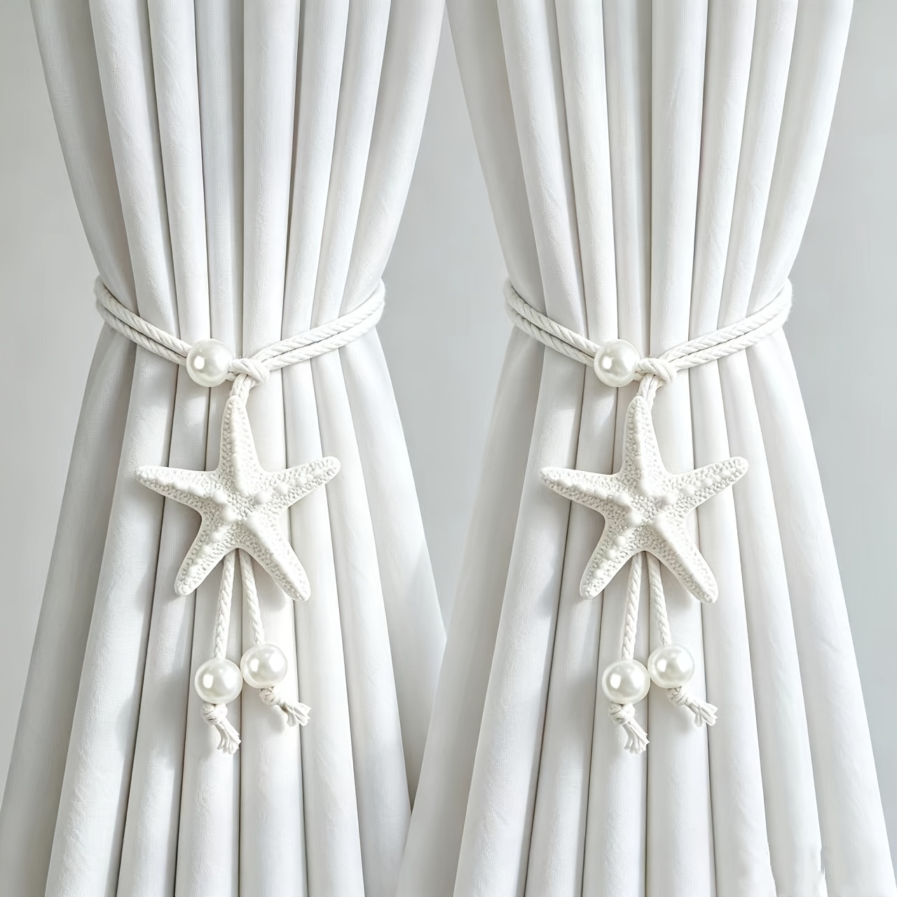 TEMU 2pcs Creative Starfish And Pentagram-shaped Curtain Ties, Ocean-themed Versatile No-punch Tie-backs, Great Home Decor For Seaside Guesthouses