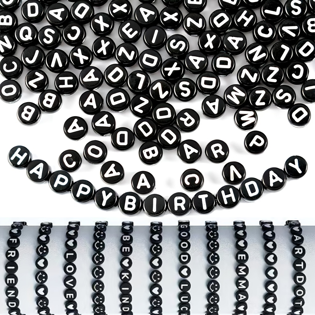 

1000pcs/500pcs 4 * 7mm Acrylic Black Background White Letter Beads, Round Letter Beads, Suitable For Making Jewelry Bracelet Beads, Diy Craft Bead Set