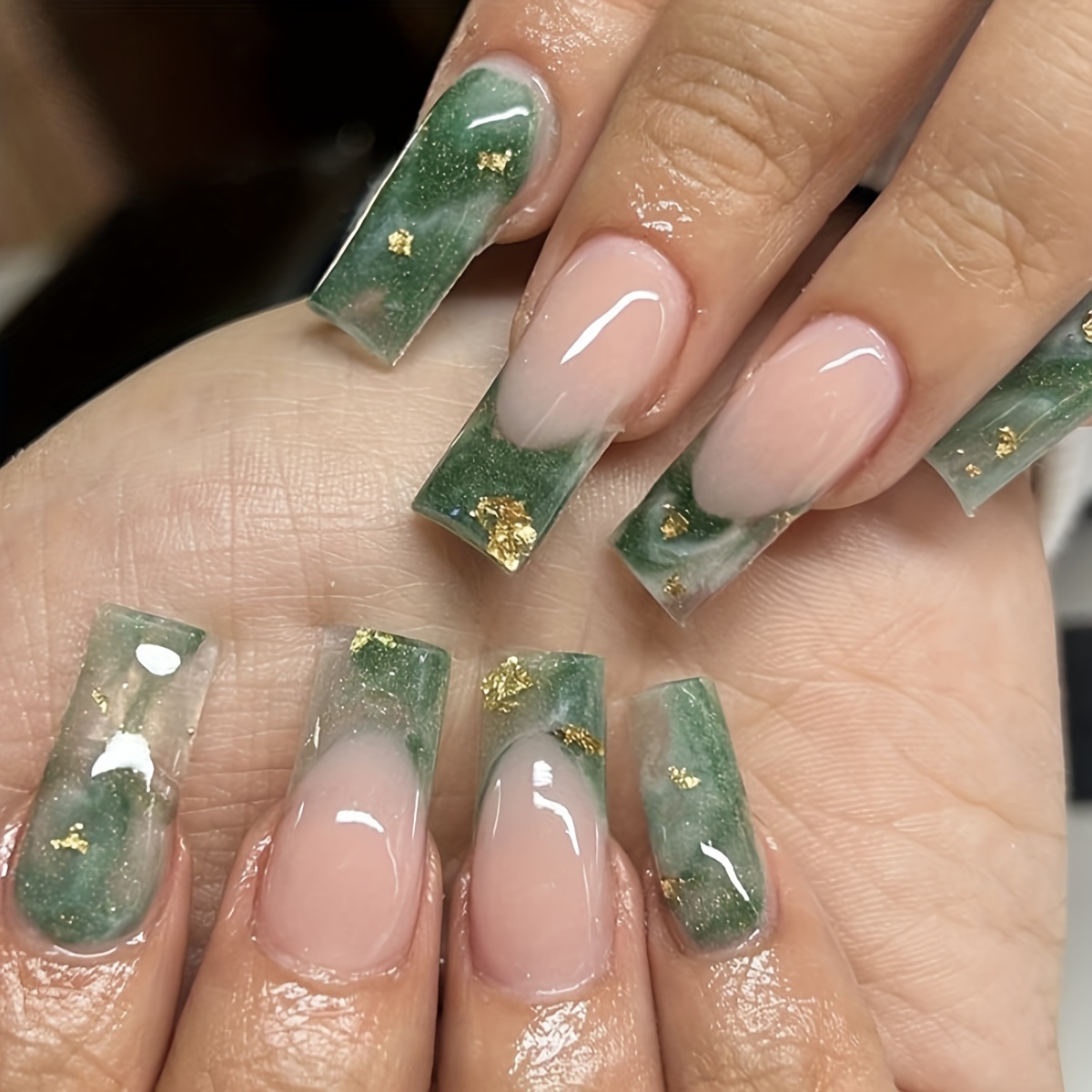 Emerald Green Marble Press on Nails  FancyB Handmade Nails – FancyB Press  on Nails