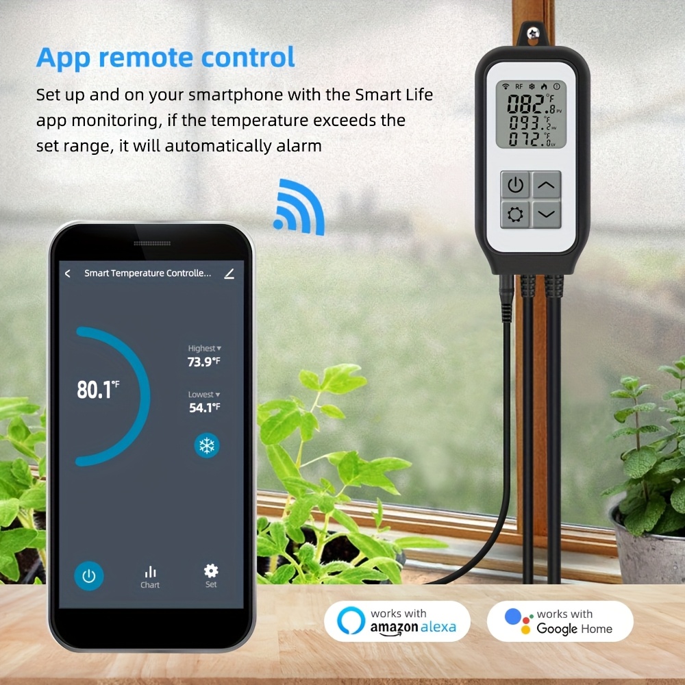 Regolatore di temperatura e termostato con Wi-Fi e spina europea da 230 V, dotato di presa digitale controllabile tramite app, con sonda termica, ideale per incubatrici, birrificazione, serre, terrari