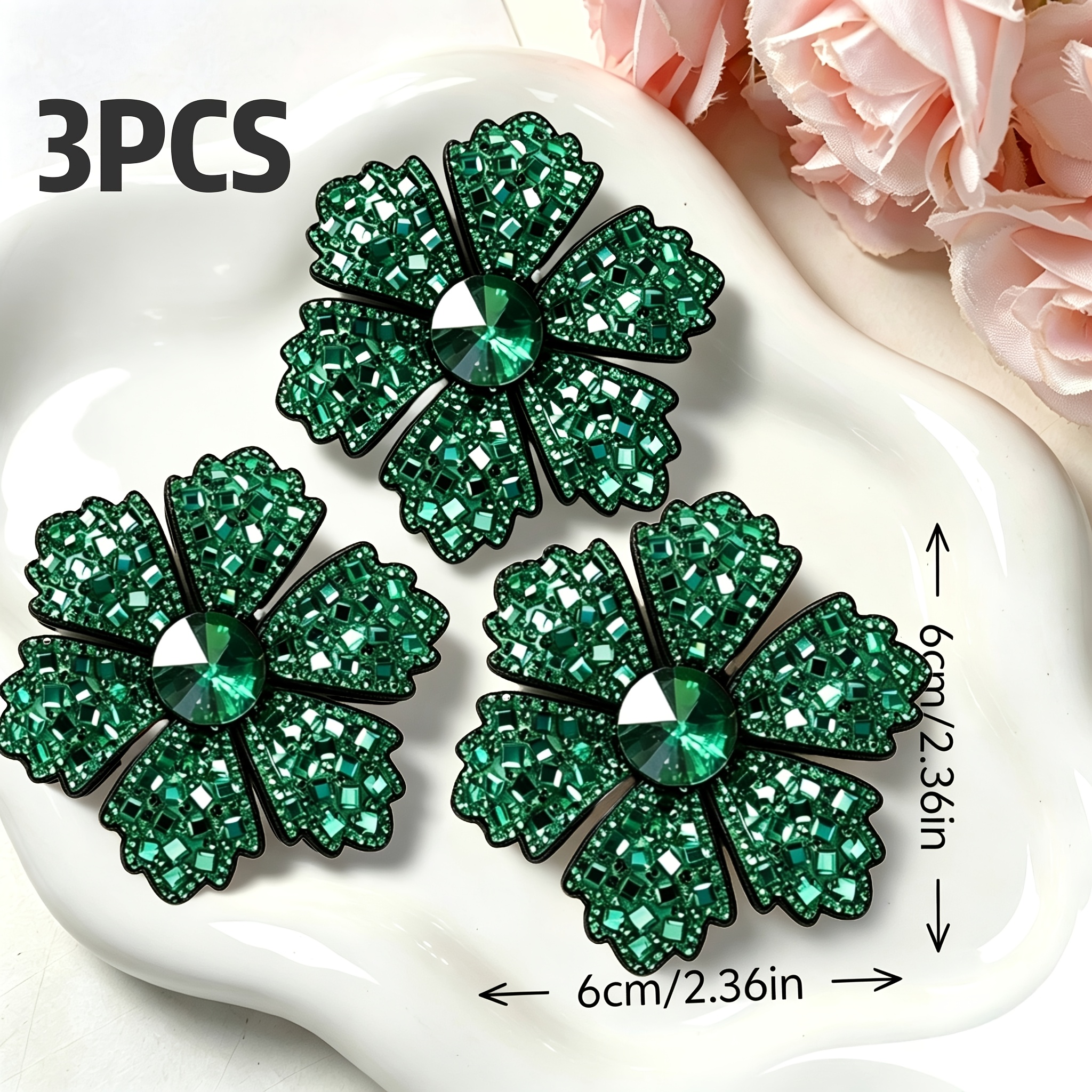 TEMU Rhinestone Full Diamond Flowers Patches 3d Flower Appliqué For Brooches Shoe Flowers Sparkling Decorations Hand-made Headwear Patch Material For