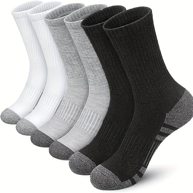 

[autumn And Winter Models] 3 Pairs/6 Pairs Black, White And Gray Comfortable, Breathable, Sweat Absorbing And Anti-odor Sports Mid-calf Socks