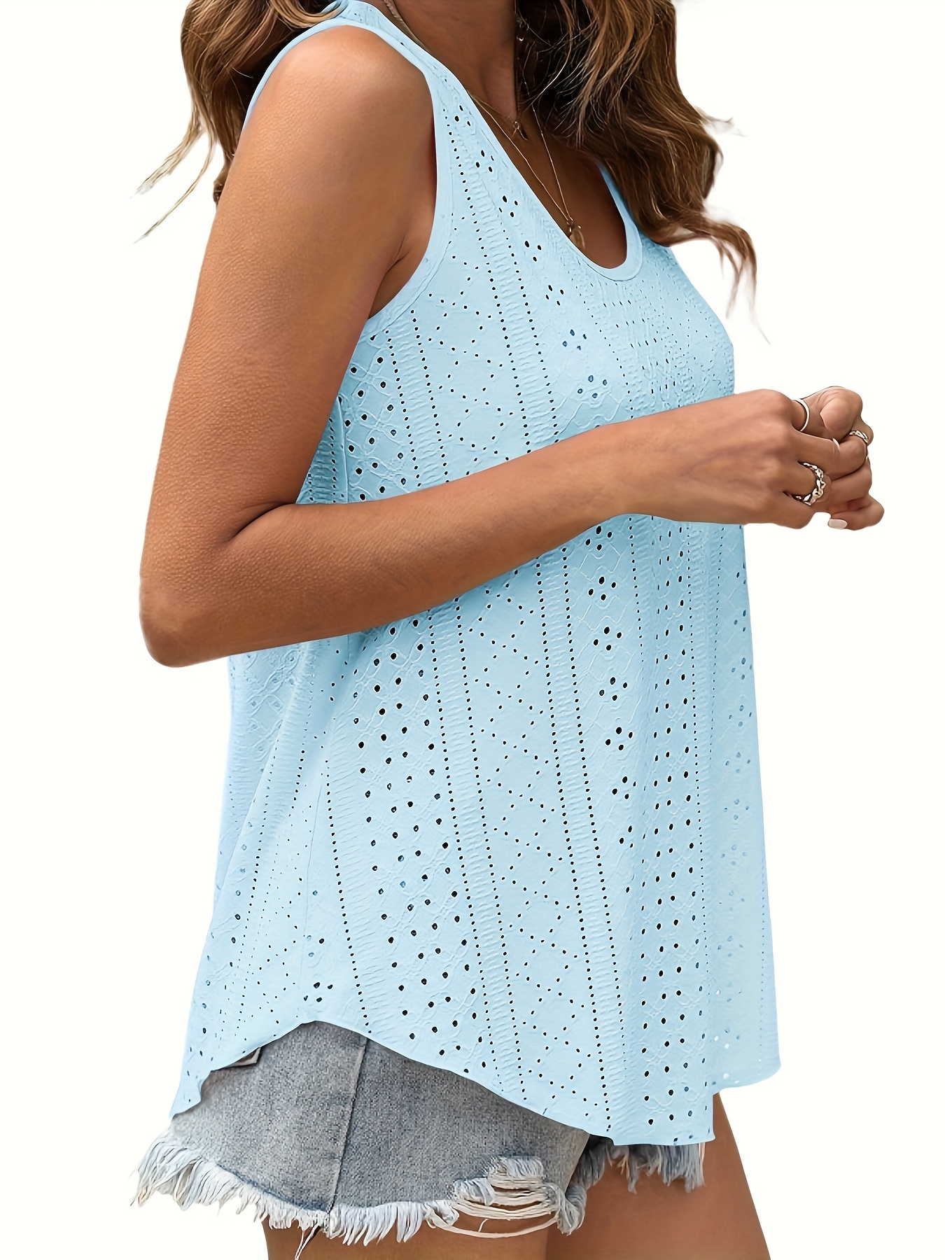 Plus Size Curved Hem Tank Top, Casual Crew Neck Sleeveless Tank Top For Summer, Women's Plus Size?Clothing