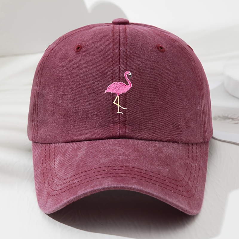 E-shop Damen Vintage Baseball Cap, Rosa Flamingo Bestickte Weiche Top Gebogene Krempe Duckbill Mütze, Trendige Dad Hat, Frühling Sommer Unisex Mode