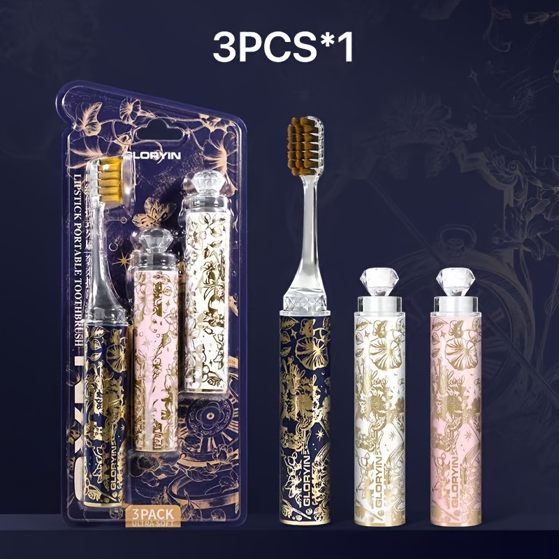 Image of Gloryin [3pcss Travel Set] [2 X 3pcss Travel Set] Popular Item Lipstick Toothbrush Travel Necessity For Home Use Adult Soft Bristle Toothbrush Trendy High-quality