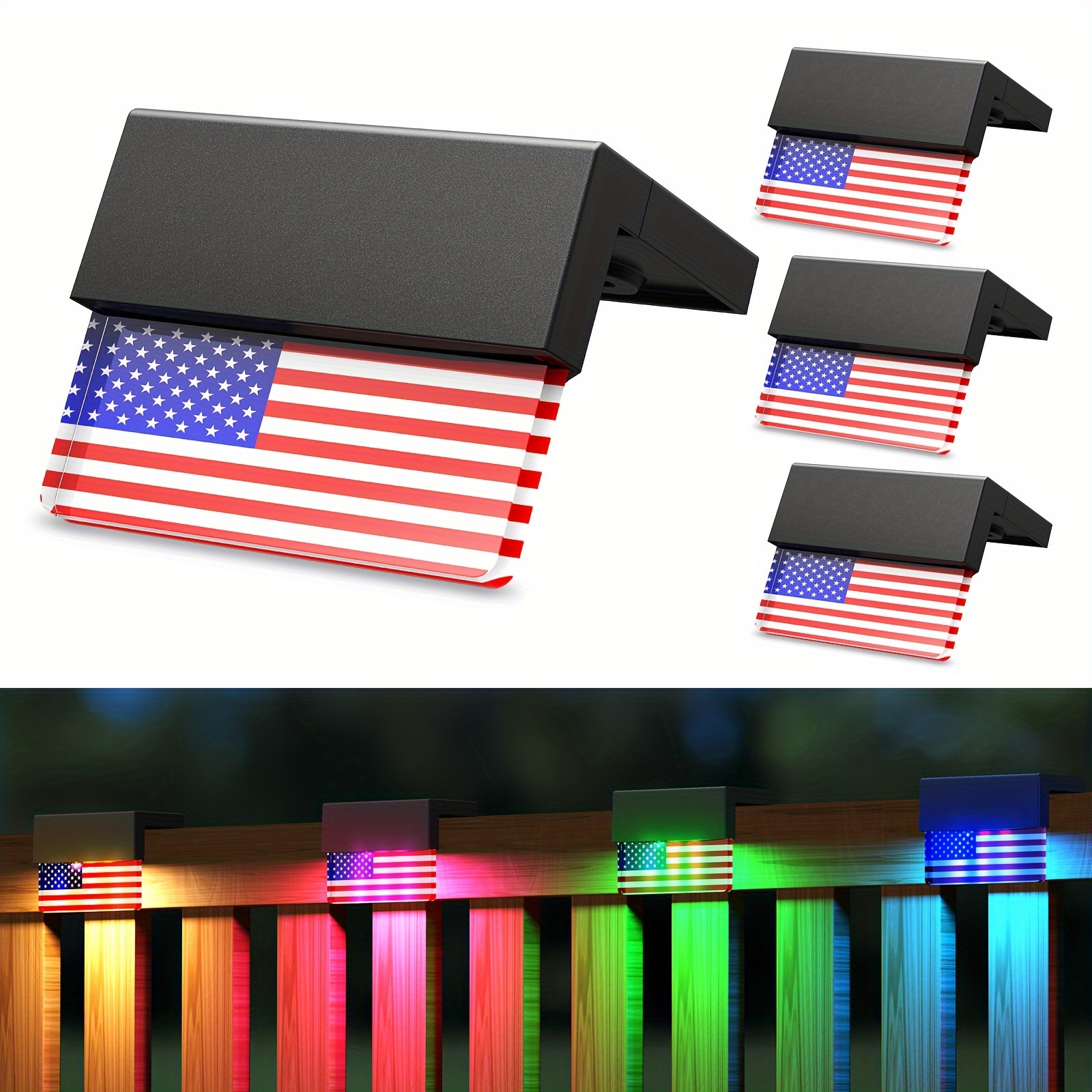

4th Of July Decorations Solar Fence Lights, 6 Pack American Flag Solar Lights Outdoor For Fence With Rgb & Warm White Mode, Deck Fence Lights Solar Powered For Patriotic Decor And Holiday Decoration