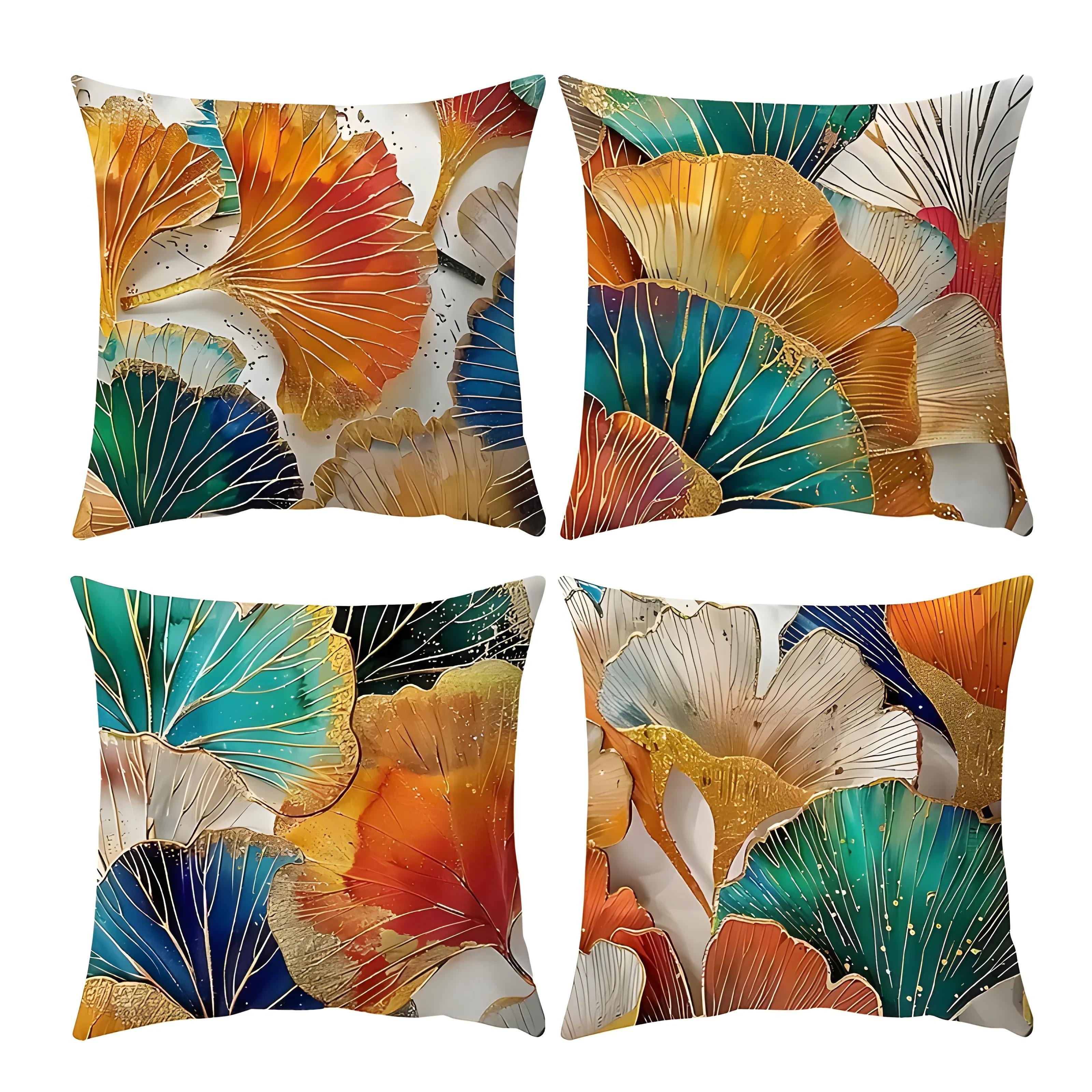 

Contemporary 4-pack Throw Pillow Covers, Machine Washable, Leaf , Zipper Closure, Decoration For Room Types, Woven Polyester - Decorative Sofa & Bed Pillowcases (pillow Not Included)